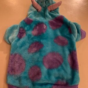 Blue and Purple Fuzzy “Sulley” Hoodie with Horns and Embroidered Eyes
